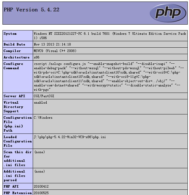 Windows 2008 配置 php 5.4.22 链接 sql 2008数据库
