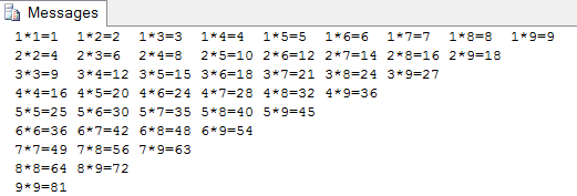 sql语句实现四种九九乘法表，sql语句四种乘法