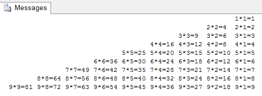 sql语句实现四种九九乘法表，sql语句四种乘法