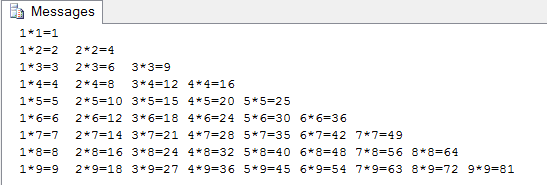 sql语句实现四种九九乘法表，sql语句四种乘法