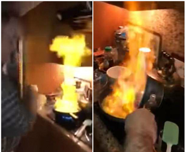 美国男子为妻子做“火焰”甜点时发生意外