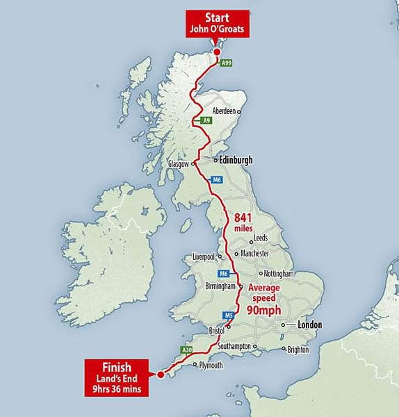 英男子9小时穿越英国 平均时速145千米