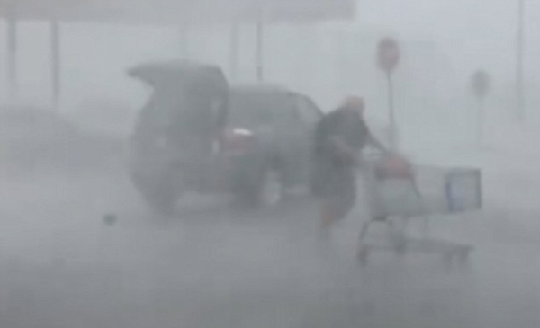 美国一老妇冒暴风雨还超市购物车获网友点赞