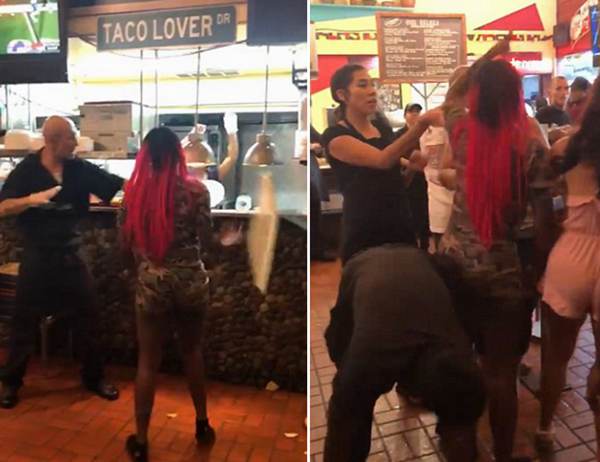 墨西哥餐厅一女子与员工激烈争吵互扔盘子