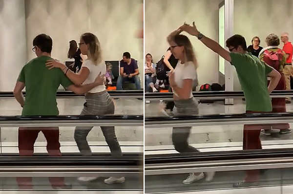 西班牙机场两乘客候机无聊即兴起舞引围观