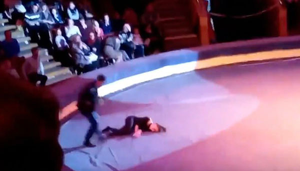 俄杂技演员表演空中技巧时失手坠落惊呆观众