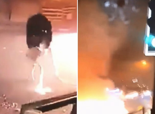 英男子为庆祝篝火之夜向人行道倒汽油引燃