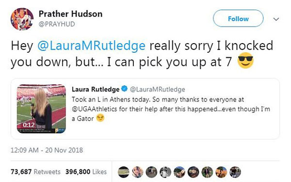 美橄榄球运动员撞倒女主持道歉后公然求约会