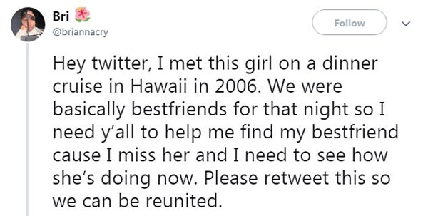 美女子网上寻12年前好友 11小时后圆梦