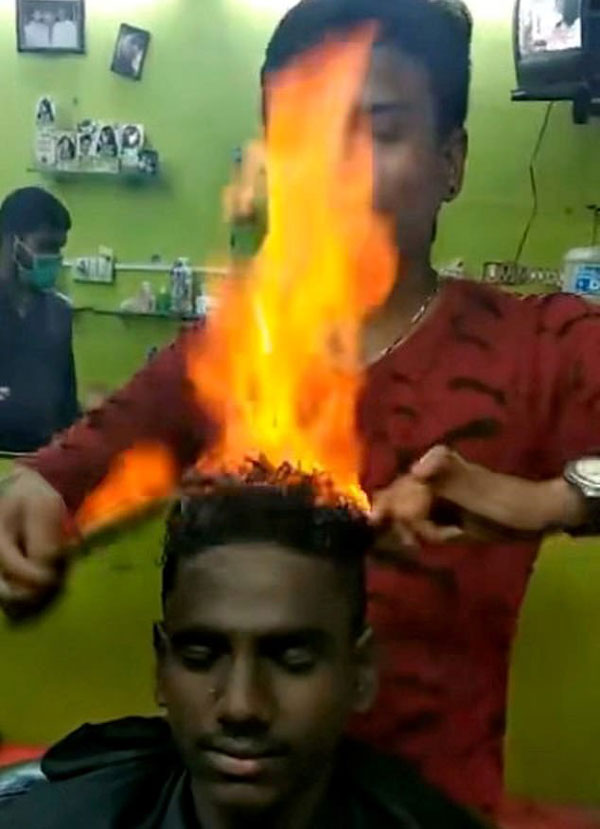 全球最“火”发型！印理发师喷火剪发技术逆天