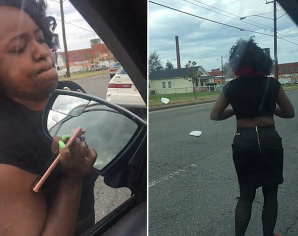 美愤怒女子扯下后车后视镜扔向路面吓呆司机