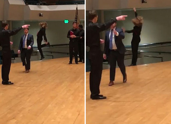 美国一学生忘情表演射击舞不慎从舞台边坠落