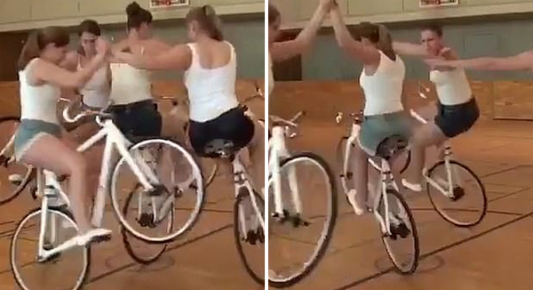 瑞士一四人女团轻松排练“花样单车旋转舞”