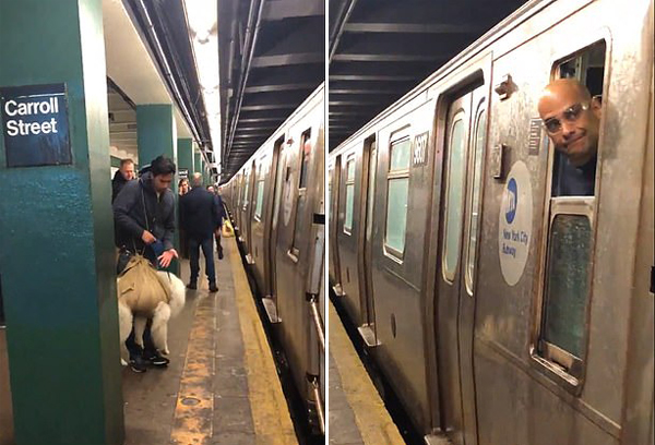 美国一男子用麻袋背着宠物狗搭乘地铁被拒绝