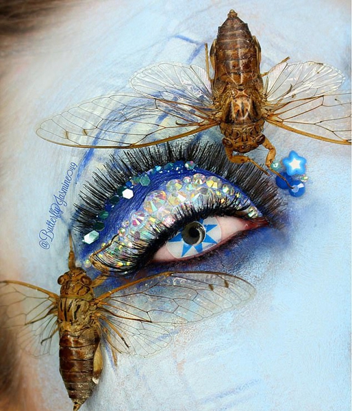 美一化妆师利用昆虫打造特殊妆容 惊人又惊悚
