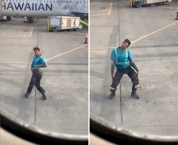 美国一航空行李搬运员停机坪上跳劲舞惊艳网友