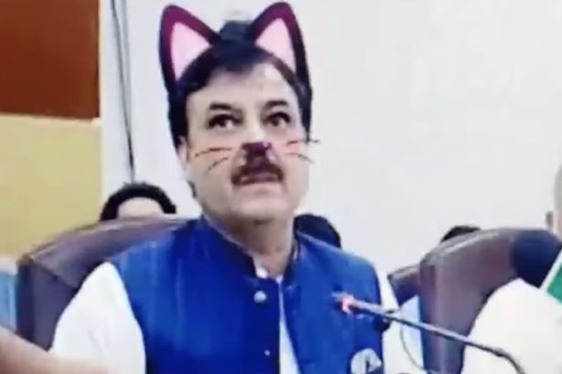 尴尬！巴基斯坦政党会议直播时忘关“猫咪”滤镜