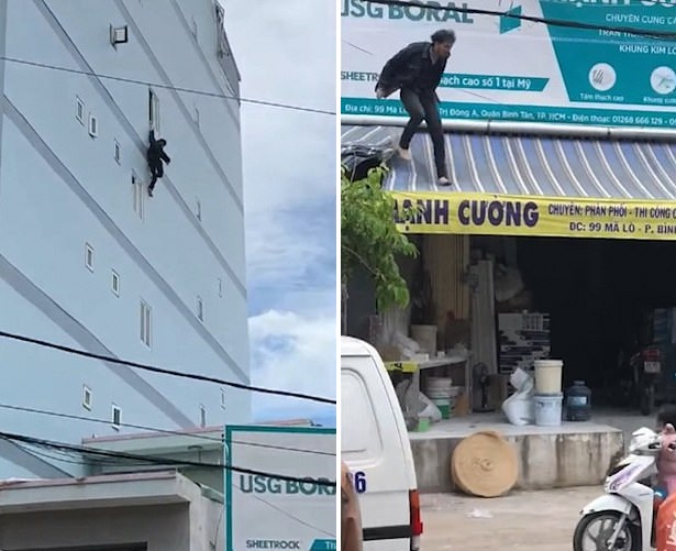 惊险！越南一男游客失手坠楼 四楼掉下仅擦伤