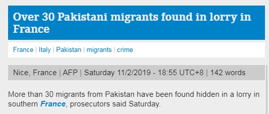 法国截获一偷运移民货车 车上31人都来自巴基斯坦